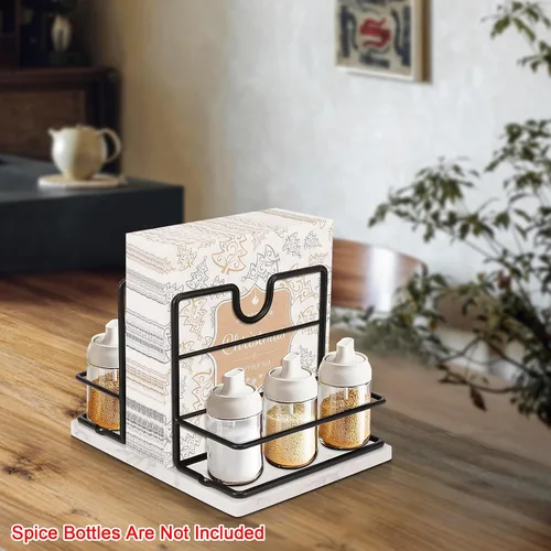 Miniatura 7 de Livabber Servilletero, Almacenamiento de Servilletas de Metal con Organizador de Saleros y Pimenteros, Dispensador Moderno de Servilletas para Mesa