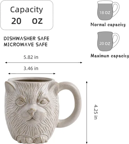 Miniatura 2 de Taza de café de cerámica de gato blanco de 20 onzas, taza de café grande de cerámica, taza con patrón de gato 3D novedoso para café, té, cacao