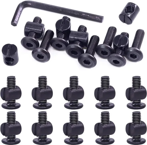 Miniatura 21 de Swpeet 51 tornillos negros M6 × 3.150 in para cuna, cabeza hexagonal para cuna y tuercas de barril con 1 llave Allen perfecta para muebles, cunas