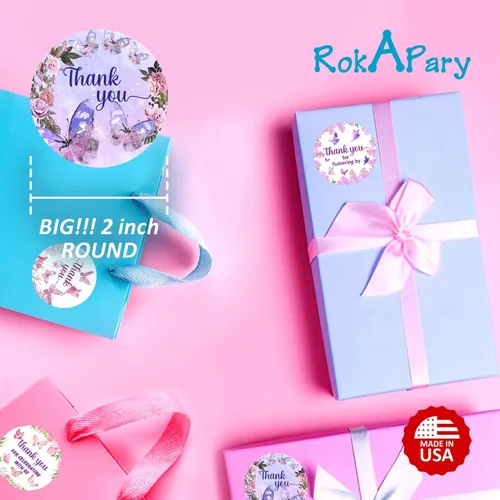 Miniatura 3 de Mariposa 40 calcomanías de agradecimiento, etiquetas redondas brillantes grandes de 2 pulgadas, tema para baby shower, cumpleaños, boda, despedida