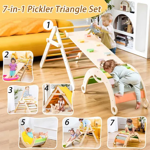 Miniatura 2 de deli 7 en 1 Juego de Triángulo Pikler, Juego de Triángulo de Escalada para Niños Pequeños de Tamaño Grande, Gimnasio Infantil de Madera