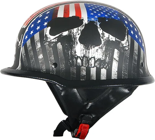 1Storm Casco de media cara para motocicleta, estilo alemán abierto, aprobado por DOT: HKY602 Flag Skull Bandera de calavera