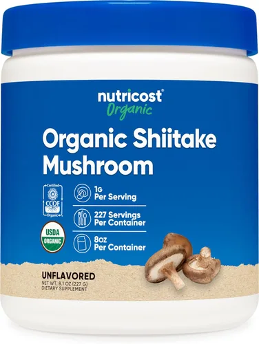 Nutricost Polvo orgánico de hongos Shiitake de 8 onzas, certificado 100% orgánico, sin gluten, sin OMG