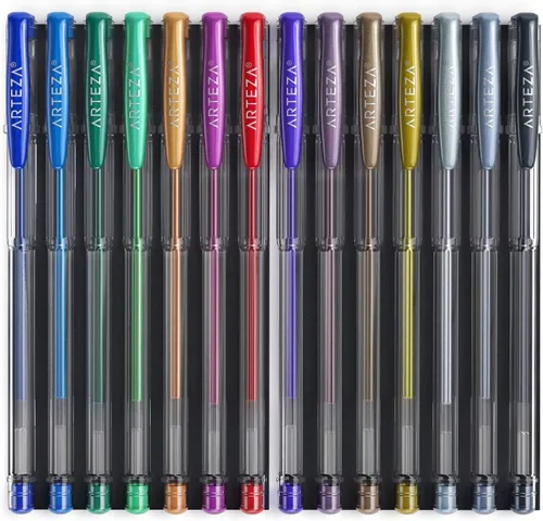 Miniatura 2 de Arteza Juego de 14 bolígrafos de gel metálicos, puntas de 0.031-0.039 in, bolígrafos de colores brillantes y vivos, suministros de arte para álbumes