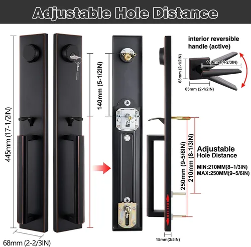 Miniatura 2 de NEWBANG Juego de manijas doble para puerta exterior frontal con acabado de bronce envejecido (con llave y manijas), MDHST201610B-SET-BR-1