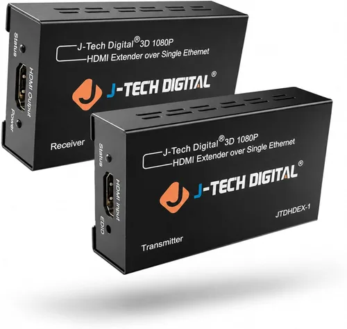 J-Tech Digital Extensor HDMI a través de cat5e/6 1080P@60m HDMI Balun a través de Ethernet único Soporta copia EDID Compatible con Dolby Digital DTS