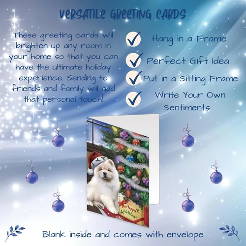 Miniatura 5 de Doggie of the Day Dogs With Tree And Present Chow Chow Dog Greeting Cards - Adorable Pets Invitation Cards with Envelopes - Pet Artwork Christmas