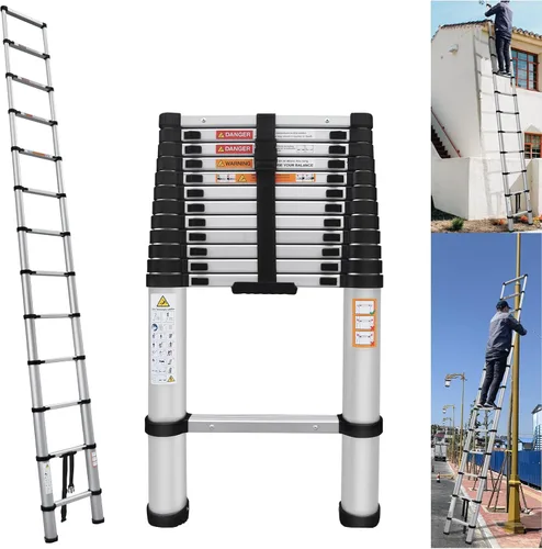 Escalera telescópica de aluminio de 16 pies, escalera multiusos para trabajo diario o al aire libre, escalera extensible portátil para caravana,