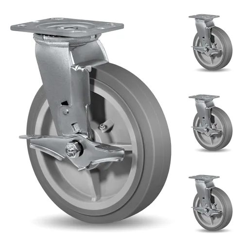 Miniatura 7 de Ruedas giratorias de alta resistencia 4x2, ruedas industriales, ruedas de goma (banda de rodadura plana), juego de 1 con capacidad de hasta 450