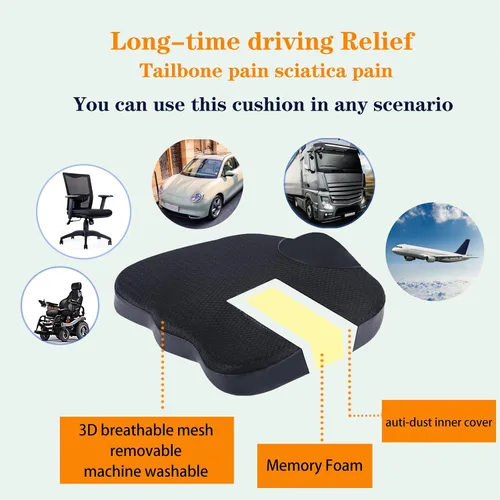 Miniatura 4 de Cojín de descompresión, cómodo cojín de espuma viscoelástica para conductores de asiento de automóvil, cojín de alivio del dolor de coxis (coxis)