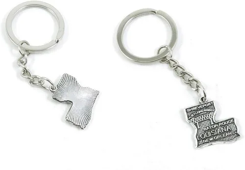 Llaveros de plata antigua, 5 unidades, llaveros de plata antigua, cadenas de etiquetas, cierres X6AP3 Louisiana Map Tag