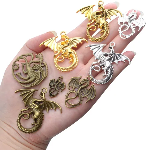 Miniatura 3 de Colgante de dragón volador, 20 piezas surtidas de suministros de manualidades, dijes de dragón antiguo, cuentas de aleación, 10 estilos para hacer