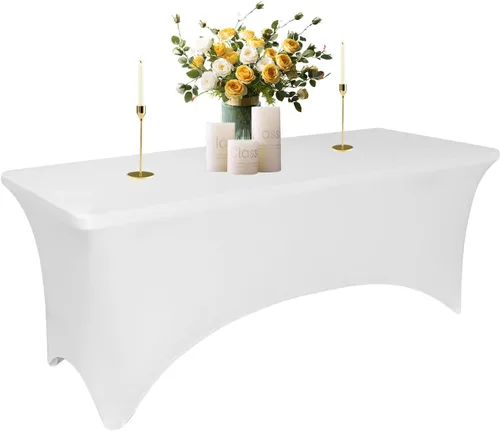 Miniatura 12 de Fundas de Mesa de Spandex Negro para Mesas de 6 Pies - Protector de Mantel Rectangular Universal Ajustado Elástico de 6 Pies, Lavable y Resistente a