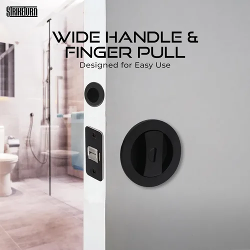 Miniatura 2 de Cerradura de puerta redonda de bolsillo negro mate de alta calidad, diseño moderno reversible de hardware de puerta de bolsillo con mango