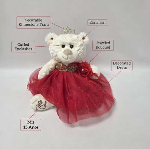 Miniatura 8 de KINNEX COLLECTIONS SINCE 1997 Oso de peluche pequeño de quinceañera con vestido, recuerdo decorativo para 15 años, OSO Quinceañera Decorativo Verde