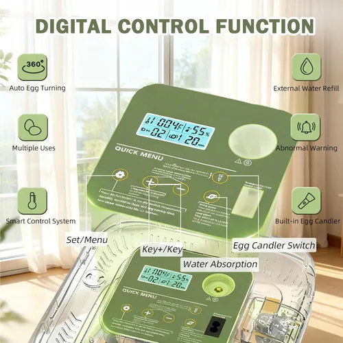 Miniatura 4 de XOTTI Incubadora para incubar huevos, 12 incubadoras de huevos con control de temperatura y humedad, girador automático, vela, visualización de 360°