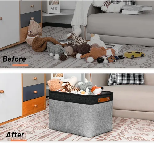 Miniatura 7 de DULLEMELO Contenedores de almacenamiento de tela, cestas grandes decorativas para estantes del hogar y dormitorio, organizadores de juguetes de lona