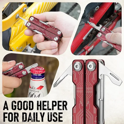 Miniatura 7 de BIBURY Mini Llavero Multiherramienta Tijeras BI2061R, 9 en 1 Multiherramienta EDC Tijeras con Destornillador, Abrebotellas, Cuchillo de Bolsillo