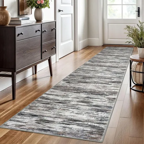 Miniatura 72 de SIILOOM 2 x 3 Alfombra moderna y abstracta para entrada, alfombra neutra azul marino gris multicolor súper suave de área pequeña, alfombras lavables
