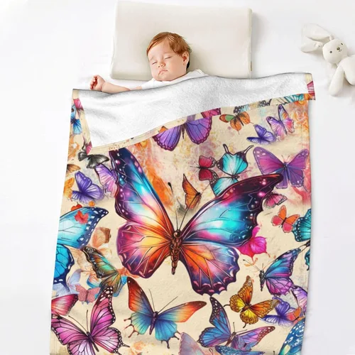 Miniatura 6 de Manta de mariposa de 40 x 30 pulgadas, franela con temática de mariposas lindas y coloridas, manta suave para siesta en el hogar, oficina