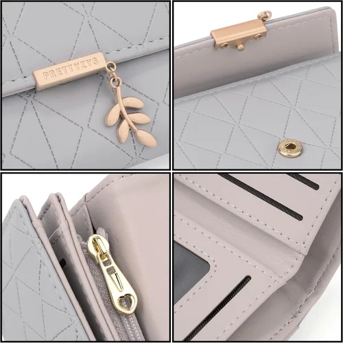 Miniatura 71 de UTO - Cartera pequeña RFID de piel sintética con dije de hoja, cierre de cremallera y tarjetero.