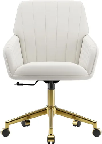 YISHENG Silla de oficina en casa de terciopelo con base dorada, silla tapizada y acolchada moderna ajustable en altura, silla de escritorio dorado