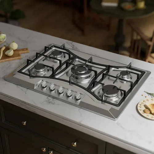 Miniatura 2 de Placa de cocina de gas de 30 pulgadas con 5 quemadores sellados, estufa de acero inoxidable, rejillas de hierro fundido aptas para lavavajillas