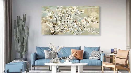 Miniatura 3 de arteWOODS Arte de Pared en Lienzo de Flores - Cuadros de Ramas de Flores Beige Decoración de Pared Pintura Botánica Rústica Marrón Obra de Arte
