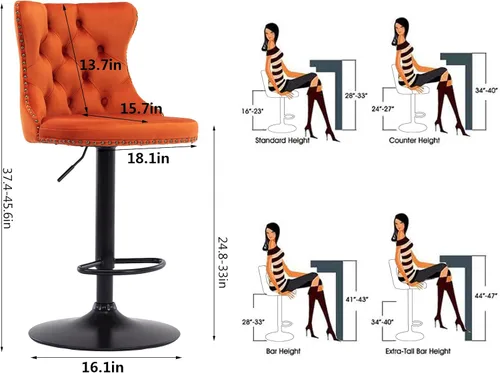 Miniatura 23 de Aoowow Juego de 2 taburetes de bar giratorios, taburetes de bar ajustables con respaldo de terciopelo copetudo, sillas de bar modernas tapizadas