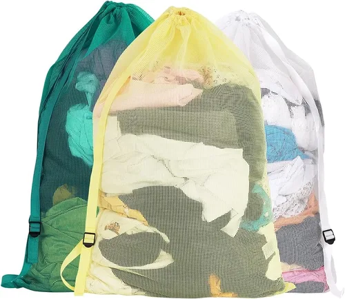 Miniatura 9 de Bolsas de lavandería de malla resistente de 24 x 36 pulgadas con cierre de cordón, paquete de 3, color negro