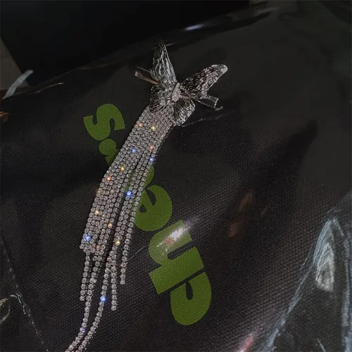 Miniatura 7 de Pinzas para el cabello de mariposa plateadas con diamantes de imitación, diseño de moda, accesorios para el cabello, cadena larga de borla