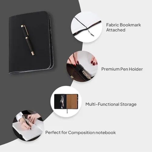 Miniatura 2 de Funda de cuero para diario XL en negro de 19 x 25 cm - Elegante y recargable cubierta protectora para diario, cubierta de planificador personal