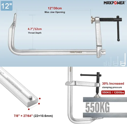 Miniatura 4 de MAXPOWER Abrazaderas F de servicio ligero para soldadura de 4", 8", 8" y 12", paquete de 4