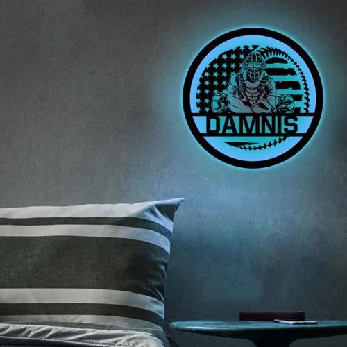 Miniatura 6 de Letrero de metal personalizado para jugador de béisbol con luz LED, nombre y número personalizado, arte de pared de béisbol, letrero de neón
