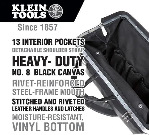 Miniatura 2 de Bolso de lujo para herramientas Klein Tools de lona, hecha de lona natural con compartimentos interiores y correa para el hombro desenganchable