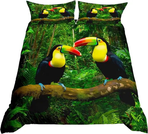 Miniatura 23 de Juego de ropa de cama floral, funda de edredón de flores de iris de colibrí, tamaño matrimonial, jardín, botánico, magnífica, funda de edredón