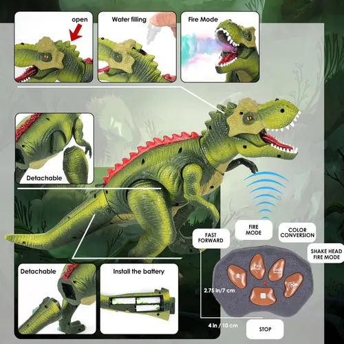Miniatura 4 de Juguetes de dinosaurio a control remoto para niños de 3 a 5 a 7 años, juguetes de dinosaurio T Rex mejorados con luz cambiante, spray de 7