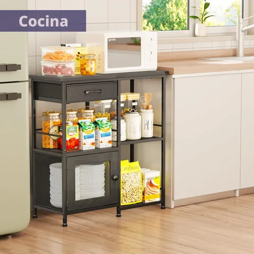 Miniatura 5 de SWTYMIKI Gabinete de barra de café para el hogar, estación de soporte de café de granja, gabinete de almacenamiento multiusos con pies ajustables
