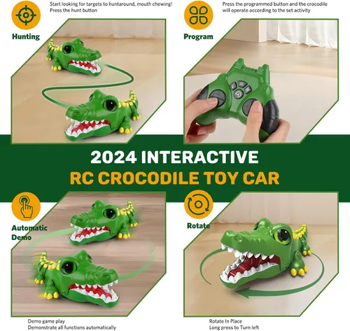 Miniatura 3 de [2025 NUEVO] Coche robot de cocodrilo a control remoto Juguete de caimán RC recargable de 2.4 GHz con sonidos realistas de mordida y rugido, juego