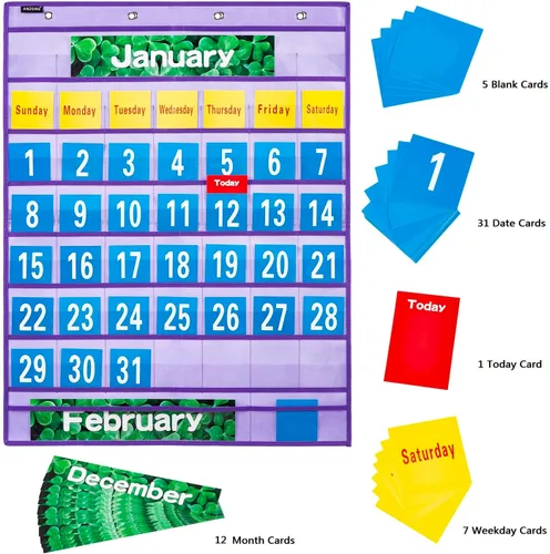 Miniatura 4 de Calendario mensual de bolsillo, calendario escolar, kit de calendario escolar para aula escolar recursos de aprendizaje (morado)
