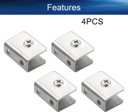 Miniatura 4 de 4 piezas de acero inoxidable ajustable soporte de estante de vidrio rectangular pequeña puerta gabinete abrazadera clip soporte para 0.236-0.315 in