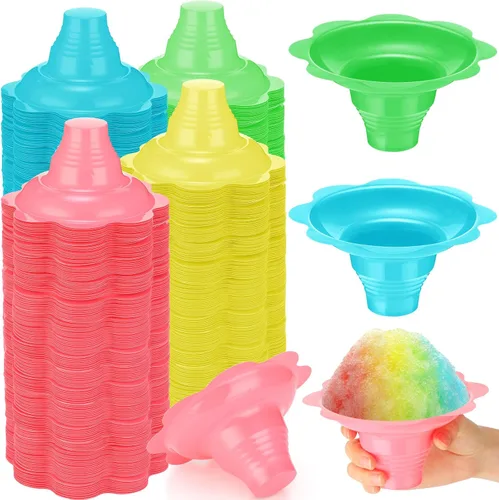 Miniatura 8 de Eaasty 300 tazas de hielo afeitado de flores coloridas de 4 onzas, tazas de cono de nieve de plástico, a prueba de fugas, cuencos de helado