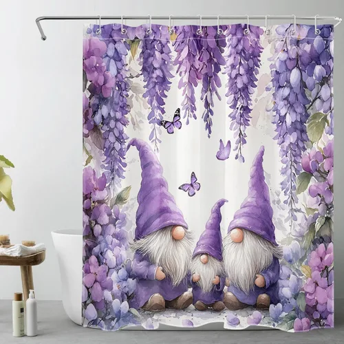 Miniatura 21 de LB Cortina de ducha de hortensias azules para baño, cortina de ducha rústica de girasol amarillo botánico y lavanda púrpura con ganchos, cortina
