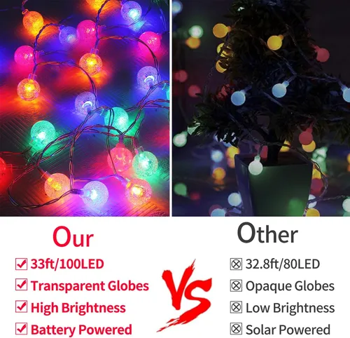 Miniatura 7 de Luces que cambian de color alimentadas por baterías, paquete de 2 unidades en total de 66 pies, 200 luces LED coloridas con control remoto, 8 modos