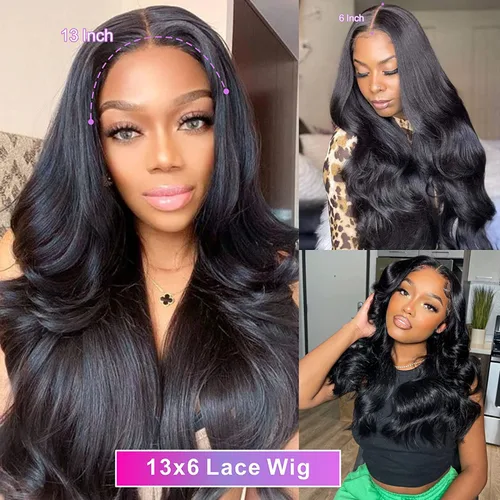 Miniatura 2 de Aicrelery Pelucas de encaje frontal 13x6 de cabello humano para mujeres, onda corporal 13x6, encaje frontal HD 180 de densidad, brasileña, sin