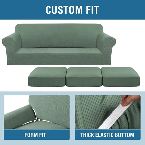 Miniatura 4 de H.VERSAILTEX - 4 fundas de sofá elásticas para 3 fundas de cojín para muebles de sala de estar (funda base más 3 fundas de cojín de asiento), tela