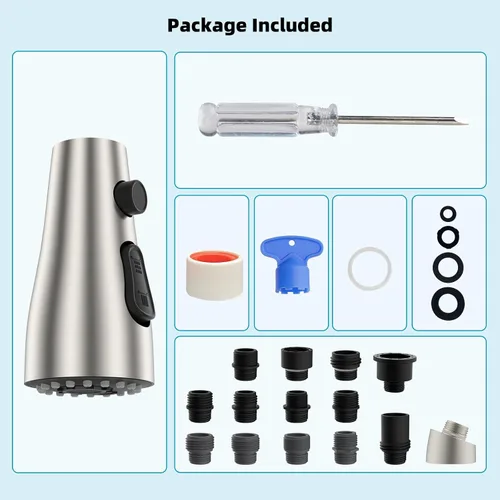 Miniatura 7 de Hibbent Cabezal rociador extraíble de metal para grifo de cocina, boquilla rociadora para fregadero de cocina con 15 adaptadores, repuesto