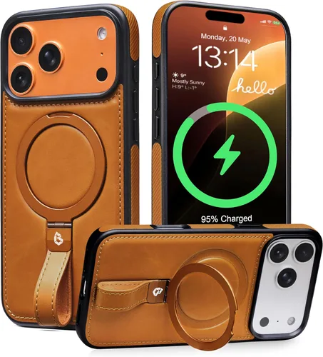 Miniatura 38 de Butaiga - Funda para iPhone 12 Pro Max con correa de cuero, soporte de anillo, color negro Finger Loop, Relieve Smartphone Pinky Strain