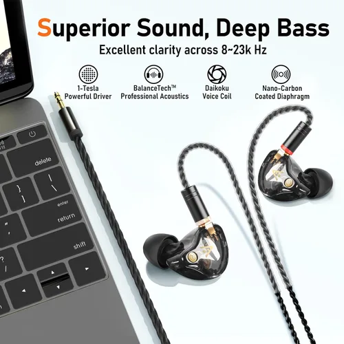 Miniatura 3 de Vibes 202 - Auriculares con cable - Auriculares HiFi in Ear Monitor - Auriculares profesionales con aislamiento de ruido - Sonido claro, graves