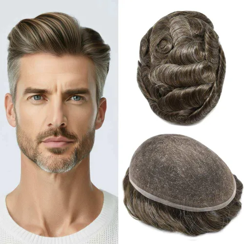 Miniatura 43 de Toupee For Men Real Human Hair System Mens Hair Piece Breathable Mens Toupee Durable Men Hairpiece 6X8#1 Jet Black 80% Density